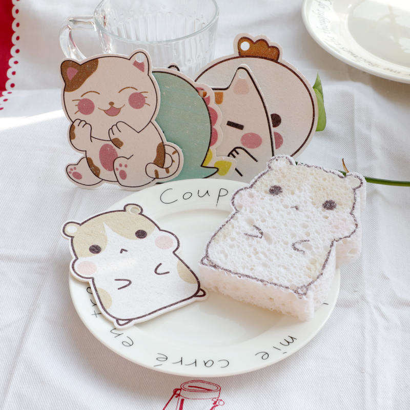 슈퍼 소프트 스폰지 블록 스크럽 귀여운 청소 압축 목재 펄프 스폰지