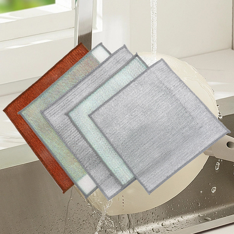 청동색 다채로운 청소 천 양면 실버 와이어 행주